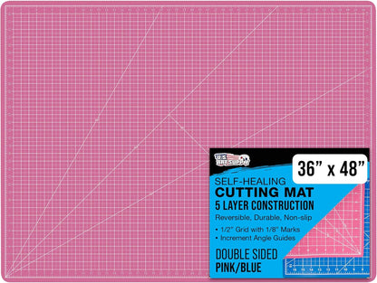 U.S. Art Supply 36" x 48" Self-Healing Cutting Mat 5-Ply - Double-Sided Pink/Blue Craft Mat, Non-Slip Cutting Mats for Crafts, Sewing, Quilting, Scrapbooking