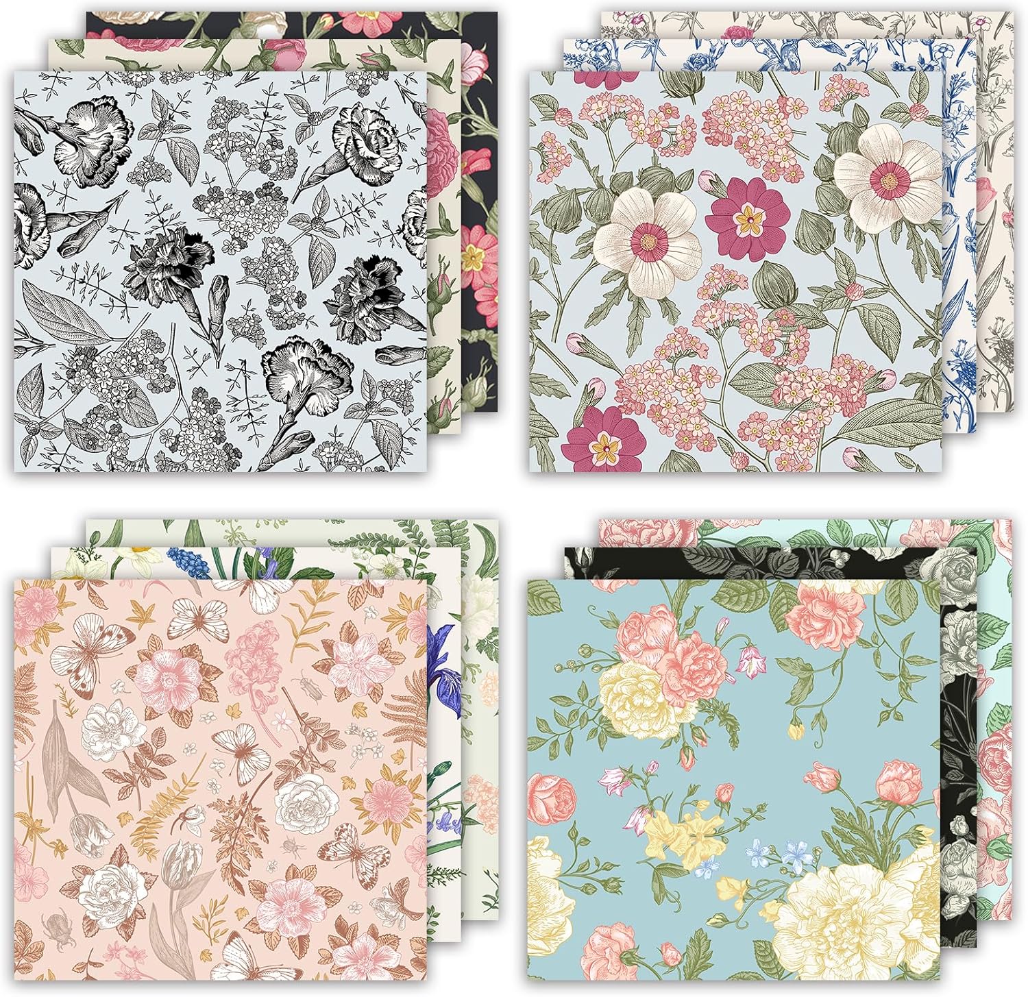 24 Sheets 12 Designs Scrapbook Paper Pad,6"×6” Single-Sided Decopodge Craft Cardstock Paper, Christmas Scrapbooking DIY Decorative Background Cardmaking Supplies.Flowers - Crafty Corner