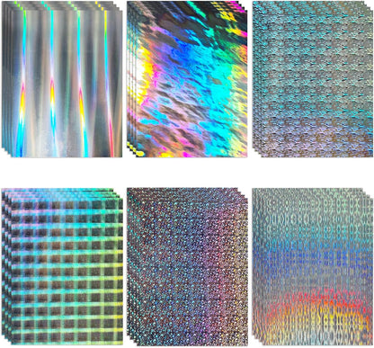 24 Sheets Holographic Cardstock 8.5 x 11in, 250gsm/92lb 6 Mixed Styles Metallic Cardstock Shiny Iridescent Mirror Paper Thick Foil Board for Scrapbook,Card Making,Crafts,Party Decoration (Multicolor)