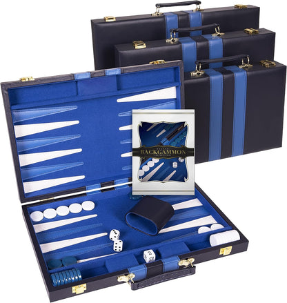 Backgammon Set 11 inch, Small - Classic Board Game for Adults and Kids with Premium Leather Case - Includes Strategy & Tip Guide (Blue)