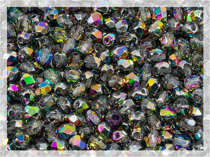 100 pcs of Faceted Fire Polished Pressed Czech Glass Beads 4mm (0.16in), Crystal Vitrail 00030-28101 BCV
