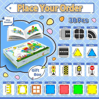 Magnetic Tiles - Road Set, Magnetic Building Blocks, Preschool Montessori Toys Gift for 3+ Year Old Boys and Girls, Sensory Christmas Toys for Kids Aged 3-5 and 4-8, Ideas for Toddler with Autism