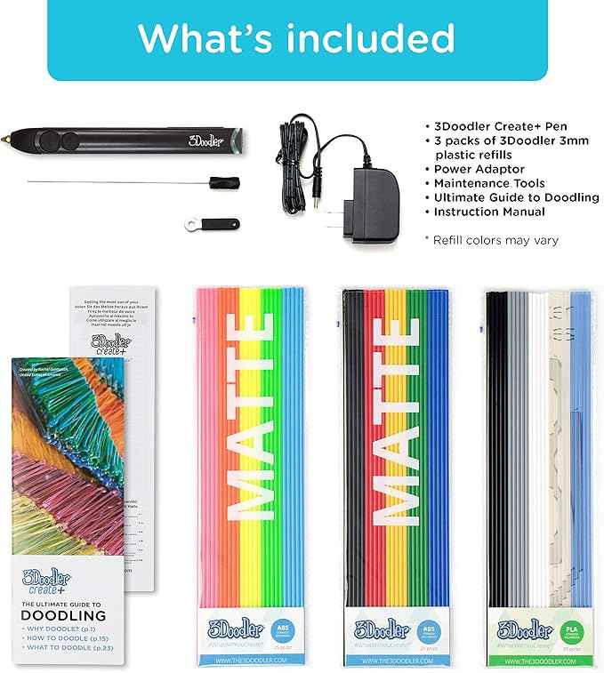3Doodler Create+ 3D Printing Pen for Teens, Adults & Creators! - Black (2023 Model) - with Free Refill Filaments + Stencil Book + Getting Started Guide