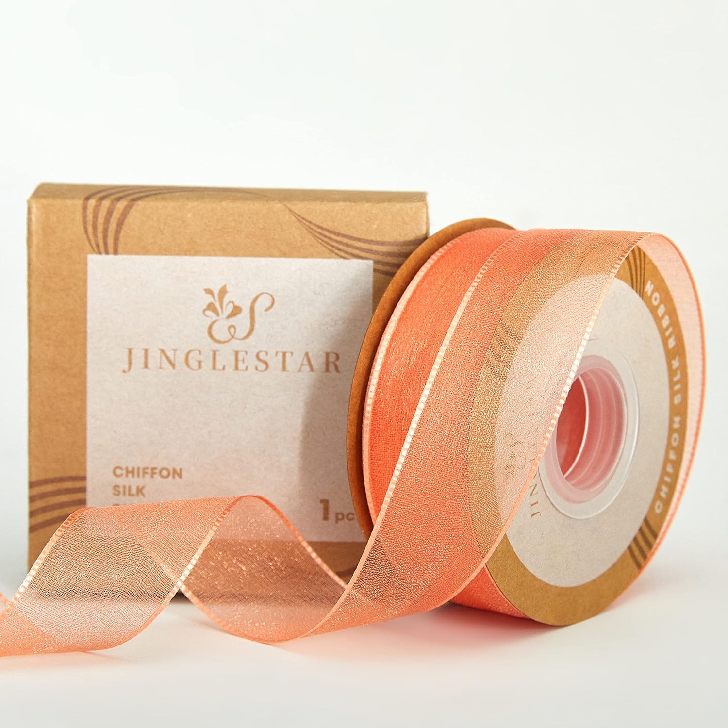 1 Inch Wide Sheer Chiffon Ribbon - Pearl Silk Woven Ribbon Suitable for Gift Wrapping, Wedding Decor, Home Decor, Girl Hair Accessories Handmade DIY (25 Yards/roll) (Tangerine) - Crafty Corner