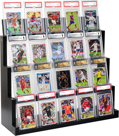 4-Tier Card Display Stand ,Wooden Trading Card Display Case for Graded Cards,Baseball Sports Card Display for PSA CGC SGC BGS Slabs