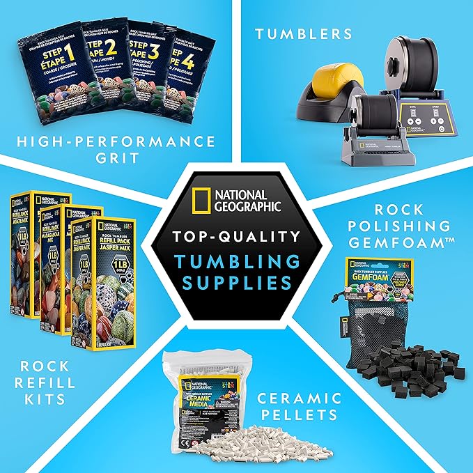 NATIONAL GEOGRAPHIC Rock Refill – Mega Madagascar Pack, 3 lb of Gemstones Including Rose Quartz, Jasper, Labradorite, & More, Tumbler Grit & Jewelry Settings