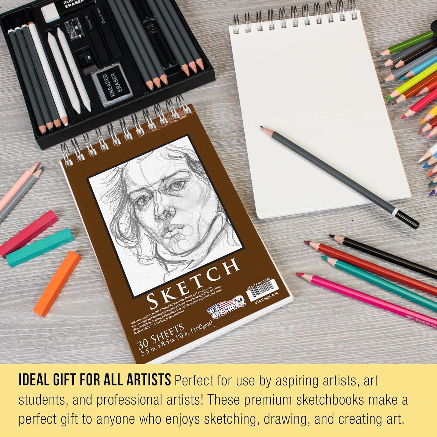 U.S. Art Supply 5.5”x8.5 Premium Heavy-Weight Paper Spiral Bound Sketch Book: 90 Pound (160gsm), 30-Sheet Drawing Pad (2 Pack) - Crafty Corner