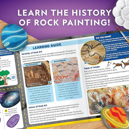 NATIONAL GEOGRAPHIC Glow in the Dark Rock Painting Kit - Arts & Crafts Kit for Kids, Decorate 15 River Rocks with 15 Paints & More Art Supplies, Outdoor Toys for Girls and Boys, Easter Basket Stuffers