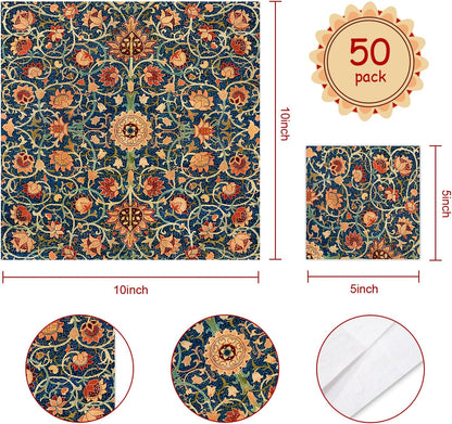 Quera 50 Pack William Morris Cocktail Napkins Vintage Floral Blue Paper Napkins Disposable Dessert Dinner Baby Shower Party Supplies Napkins Decorative -5 X 5 Inches
