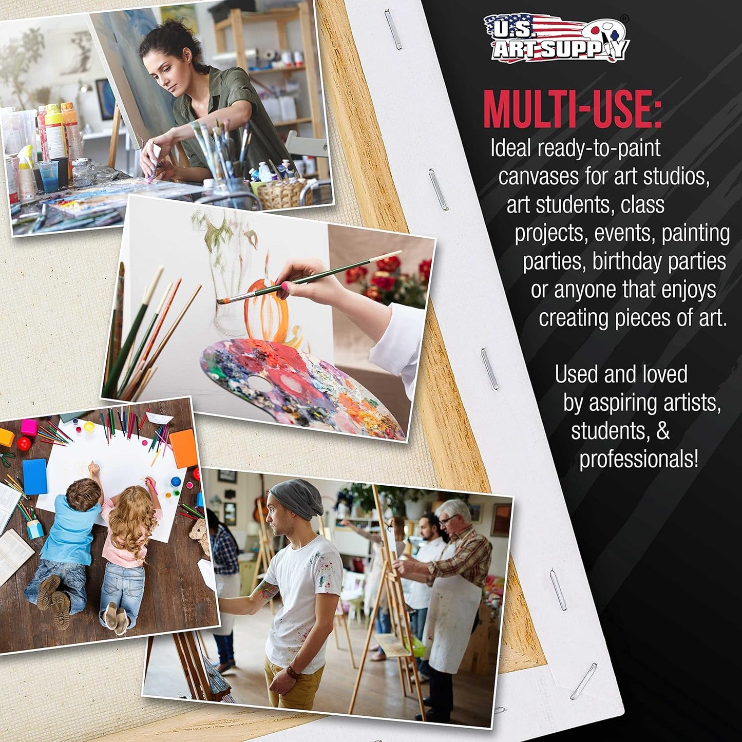 U.S. Art Supply Square Stretched Canvas for Painting 12x12 inch Gallery Depth 1-1/2" Thick, 3-Pack - 12oz Acrylic Gesso Triple Primed, Professional Artist Quality, 100% Cotton - Pouring, Oil Paint