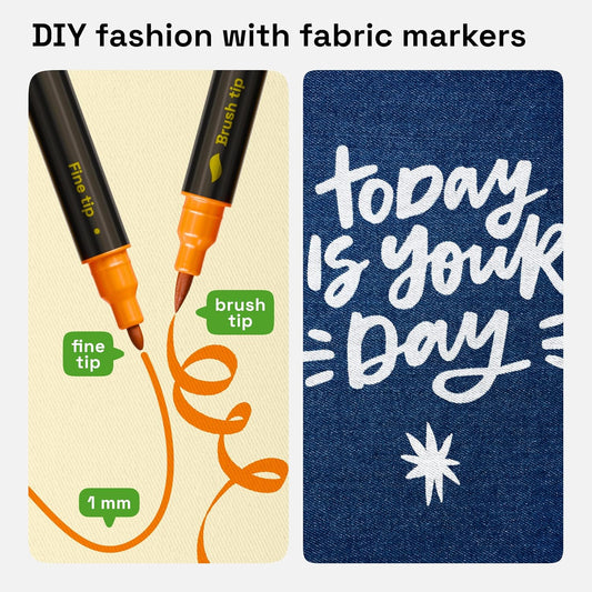 ARTISTRO 48 Dual-Tip Fabric Markers - Fabric Decorating Kit - Permanent for Clothes - No Bleed Pens for T-Shirts, Bags, Textile, Canvas, and More (Brush Tip and Fine Tip) - Crafty Corner