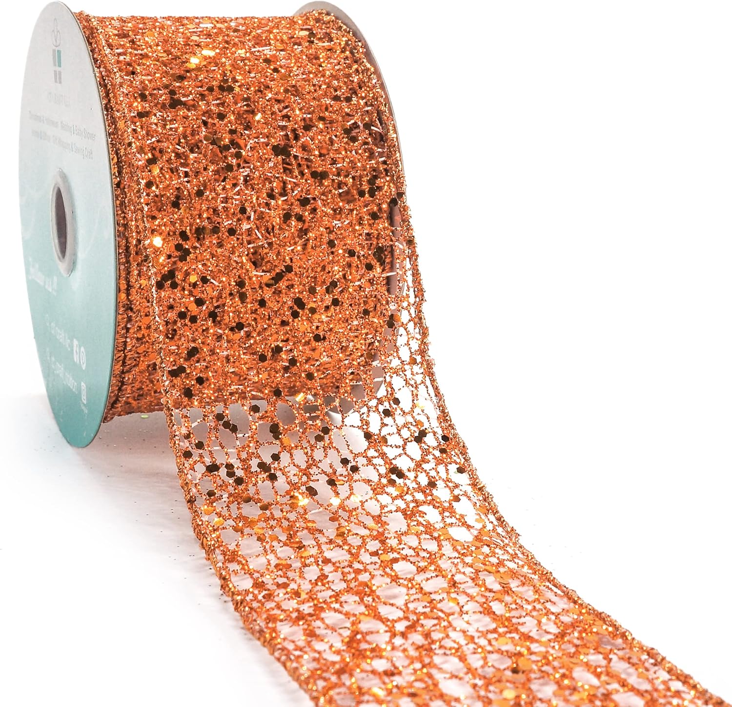 CT CRAFT LLC Sparkling Glitter Mesh Wired Ribbon 2.5" x 10 Yards Bronze Orange for Christmas Home Decor Bow Gift Wrapping DIY Crafts Wreath - Crafty Corner