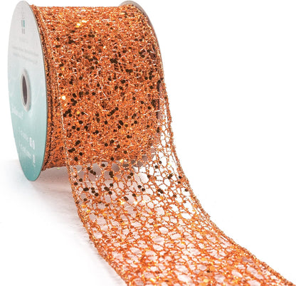 CT CRAFT LLC Sparkling Glitter Mesh Wired Ribbon 2.5" x 10 Yards Bronze Orange for Christmas Home Decor Bow Gift Wrapping DIY Crafts Wreath - Crafty Corner