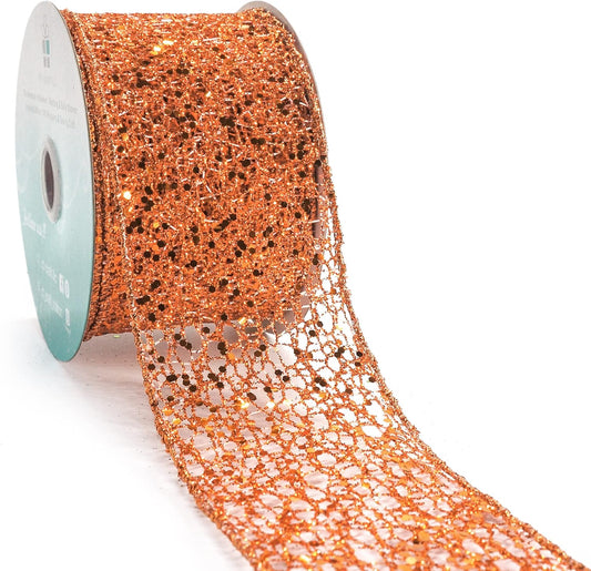 CT CRAFT LLC Sparkling Glitter Mesh Wired Ribbon 2.5" x 10 Yards Bronze Orange for Christmas Home Decor Bow Gift Wrapping DIY Crafts Wreath - Crafty Corner