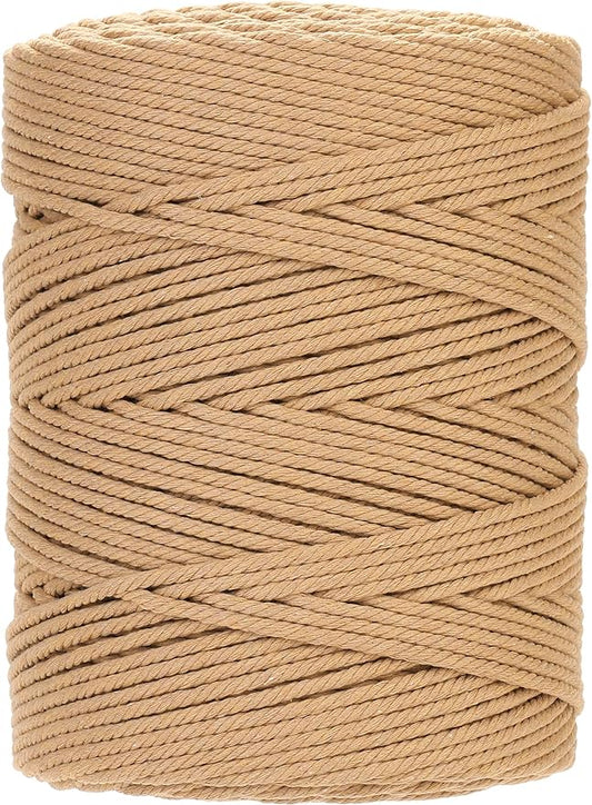 GOHOHOF Macrame Cord 4mm x 328yards Natural Cotton Cord for Macrame Crafts - Soft, Colored - Perfect for Plant Hangers, Wall Hangings & Dreamcatchers (Latte)
