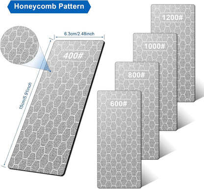 Diamond Sharpening Stone, 5 Pcs Knife Sharpening Stone with Extra Fine/Coarse Plate and Non-slip Base, 400/600/800/1000/1200 Grit