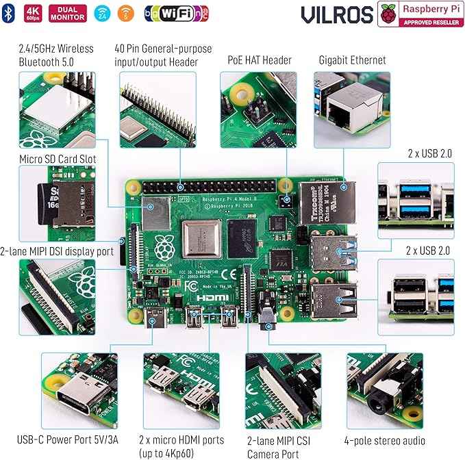 Vilros Raspberry Pi 4 Complete Starter Kit- Includes Raspberry Pi 4 Board, Fan Cooled Case, 64GB Preloaded Micro SD Card and More (4GB, Clear Transparent Case)
