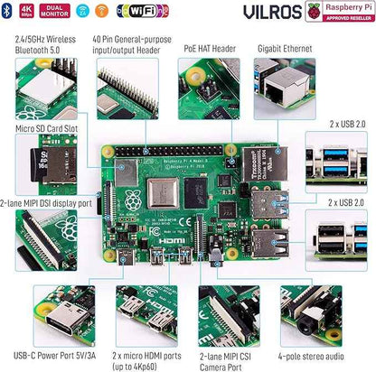 Vilros Raspberry Pi 4 Complete Starter Kit- Includes Raspberry Pi 4 Board, Fan Cooled Case, 64GB Preloaded Micro SD Card and More (4GB, Clear Transparent Case)