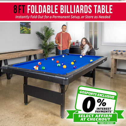 GoSports 6, 7, or 8 ft Billiards Tables - No Assembly, Choose Your Color - Portable Pool Table Includes Full Set of Balls, 2 Cue Sticks, Chalk and Felt Brush