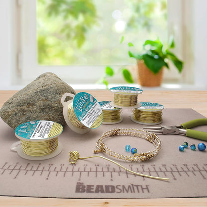 The Beadsmith Wire Elements Craft Wire – Tarnish Resistant, Soft Temper, Round, Champagne Gold Color – 0.32mm, 28 Gauge, 15 Yard Spool – Jewelry Making, Wire Wrapping, Floral, & Other DIY Crafts