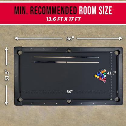GoSports 6, 7, or 8 ft Billiards Tables - No Assembly, Choose Your Color - Portable Pool Table Includes Full Set of Balls, 2 Cue Sticks, Chalk and Felt Brush