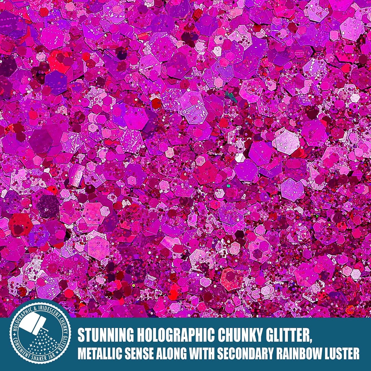 Holographic Chunky Glitter, 5.64oz/160g Craft Glitter Powder Mixed Chunky & Fine Flakes, Iridescent Sequins for Nail Art, Hair, Body, Eye Epoxy Resin, Tumblers, Painting, Festival Decor (Fuchsia)
