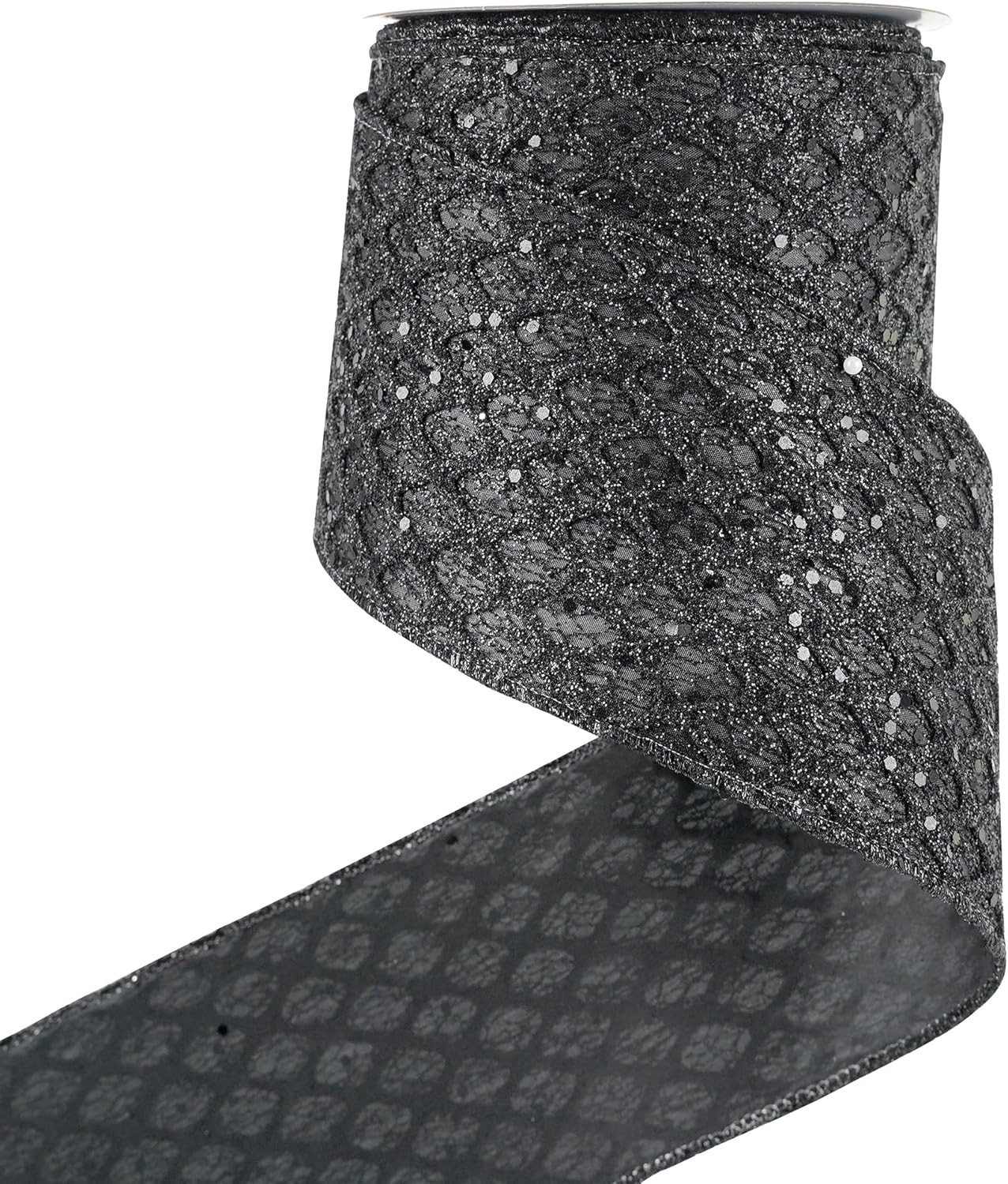 HUIHUANG Black Glitter Wired Ribbon 4 inch Black Christmas Tree Ribbon Diamond Mesh Wire Ribbon for Tree Decorations, Wreaths, Garland, Large Bows Making, Halloween Decor -10 Yards - Crafty Corner