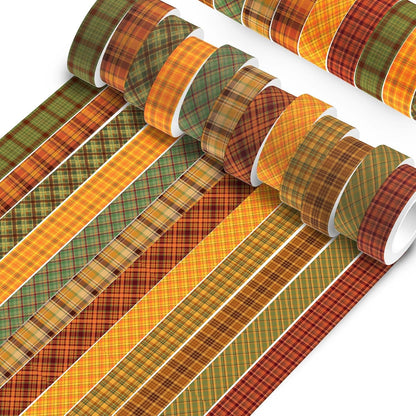 12 Pcs Thanksgiving Washi Tape Plaid Pattern Masking Tape Decorations Thanksgiving Decorative Paper Sticker for Vintage Journals, Planners, DIY Craft Gift Wrapping