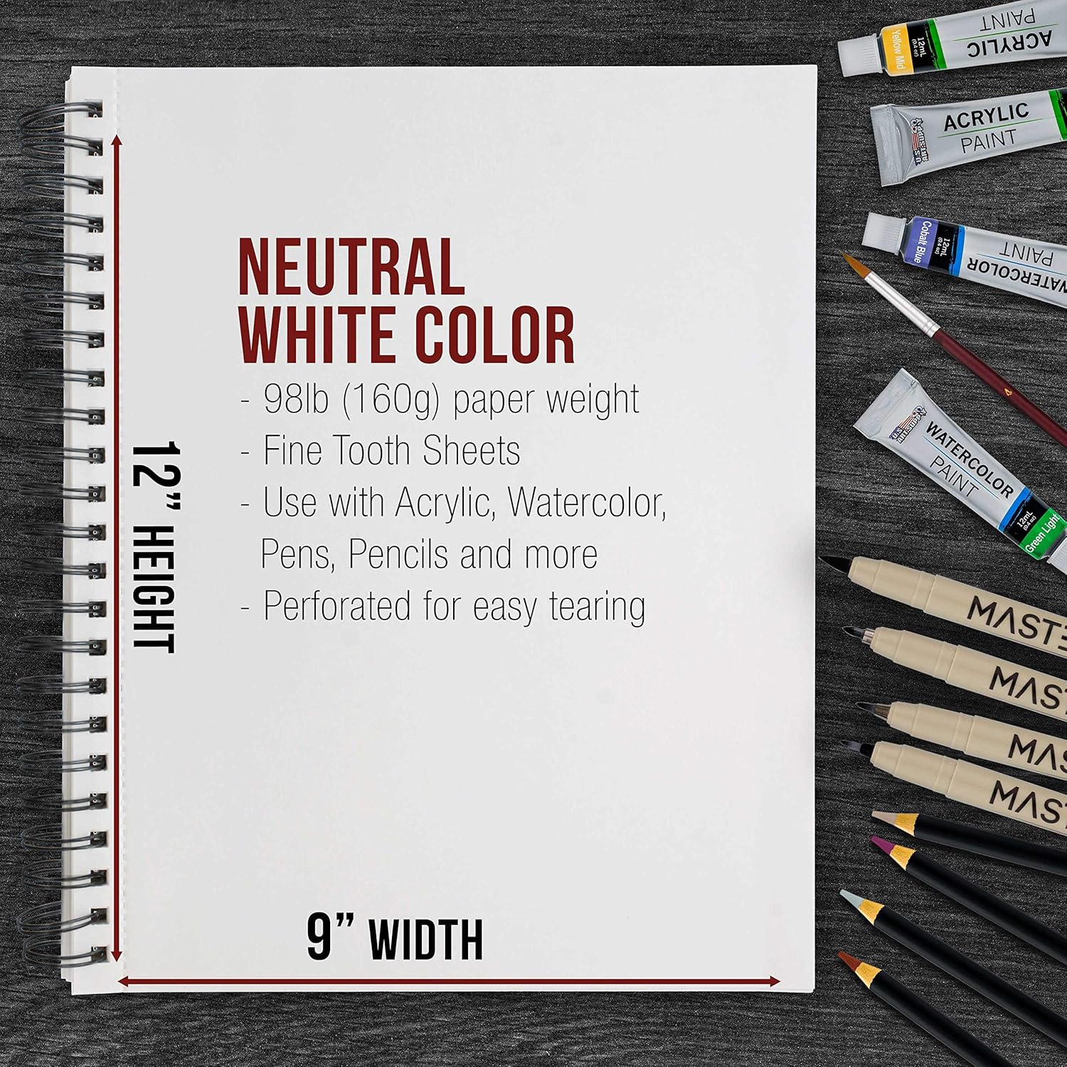 U.S. Art Supply 9"x12" Mixed Media Sketchbook, 2 Pack (60 Sheets), 98 lb (160 GSM) - Spiral-Bound Pad with Perforated Acid-Free Paper - Artist Sketch Book for Drawing, Painting, Watercolor - Crafty Corner