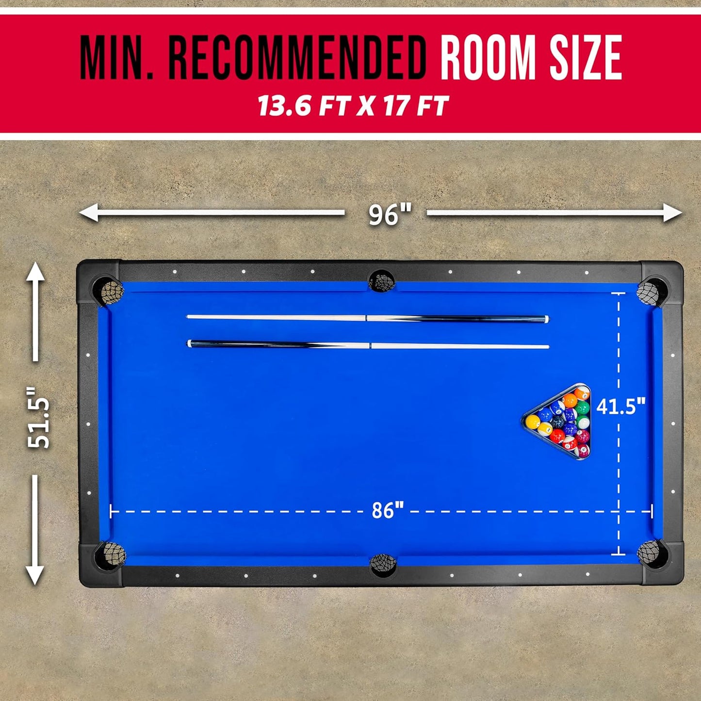 GoSports 6, 7, or 8 ft Billiards Tables - No Assembly, Choose Your Color - Portable Pool Table Includes Full Set of Balls, 2 Cue Sticks, Chalk and Felt Brush