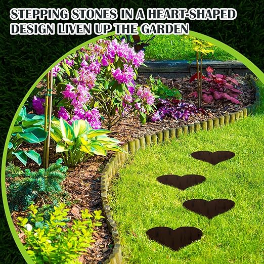 Tandefio 3 Pcs Heart Garden Stepping Stones Brown Cast Iron Stepping Stones Rustic Style Outdoor Stones for Garden Walkway Outside Decorative Decor, 12 Inches