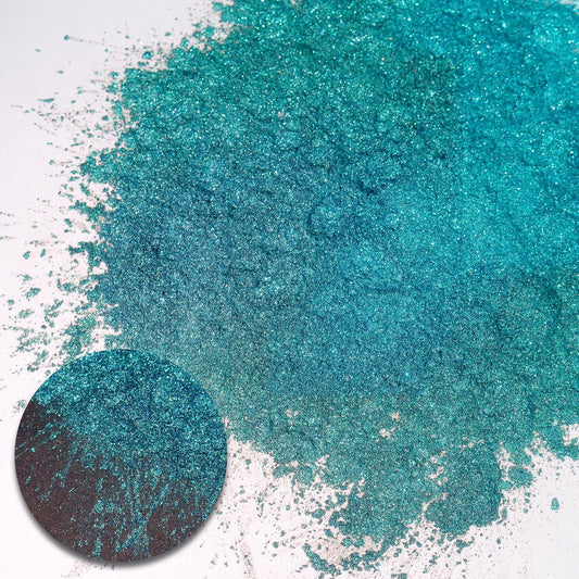 Ceya Highly Chameleon Mica Pigment, 1.8oz/ 50g Peacock Blue Teal Chrome Powder, Cosmetic Grade Pearlescent Effect Color Shift Pigment for Epoxy Resin, Makeup, Nail Polish, Soap Dye, Candle Making