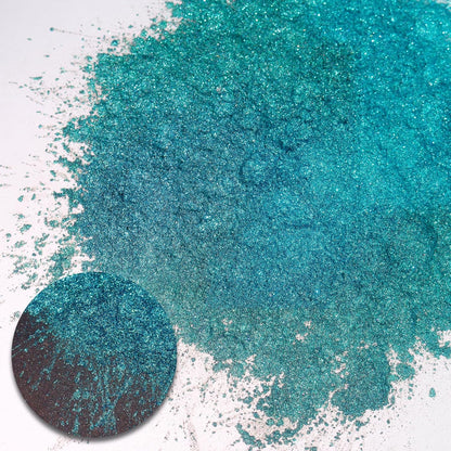 Ceya Highly Chameleon Mica Pigment, 1.8oz/ 50g Peacock Blue Teal Chrome Powder, Cosmetic Grade Pearlescent Effect Color Shift Pigment for Epoxy Resin, Makeup, Nail Polish, Soap Dye, Candle Making