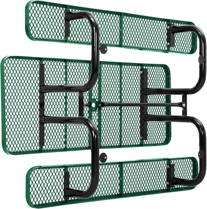 Global Industrial 6’L Rectangular Picnic Table, Expanded Metal, Green Thermoplastic Coating, Attached Benches, 1-1/2” Umbrella Pole Hole, Outdoor-Rated, 1000 lb Capacity, 72” x 30” Tabletop