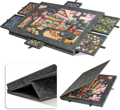 Lavievert Tilting Puzzle Board with 2-in-1 Designed Stand & Cover, Super Lightweight Felt Plateau Storage with 6 Drawers for Adults, Portable Jigsaw Puzzle Table for Up to 1000 Pieces – Gray