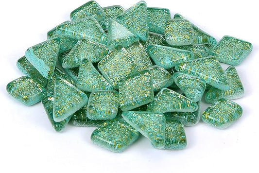 Milltown Merchants™ Mermaid Green Glitter Mosaic Tile Pieces - Bulk Sparkle Mosaic Tiles - 1 Pound (16 oz) Shimmer Tile Assortment for Backsplash, Murals, Stepping Stones, and Mosaics