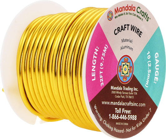 Mandala Crafts 10 Gauge Anodized Aluminum Craft Wire for Jewelry Making - 32 FT Colored Flexible Light Gold Wire - Bendable for Bonsai Armature Crafting Sculpting - Crafty Corner