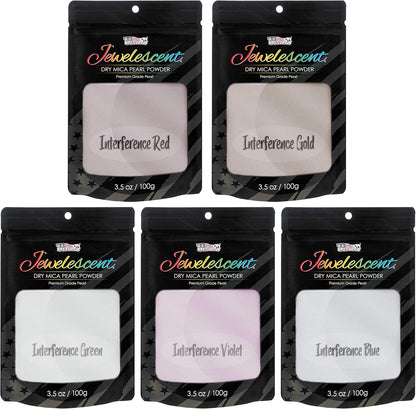 U.S. Art Supply Jewelescent Mica Pearl Pigment Powder Kit, 5 Interference Colors, 3.5 oz (100g) Pouches - Cosmetic Grade, Epoxy Resin Color Pigment, Mica Powder for Resin, Soap, Slime, Candle Dye, Art