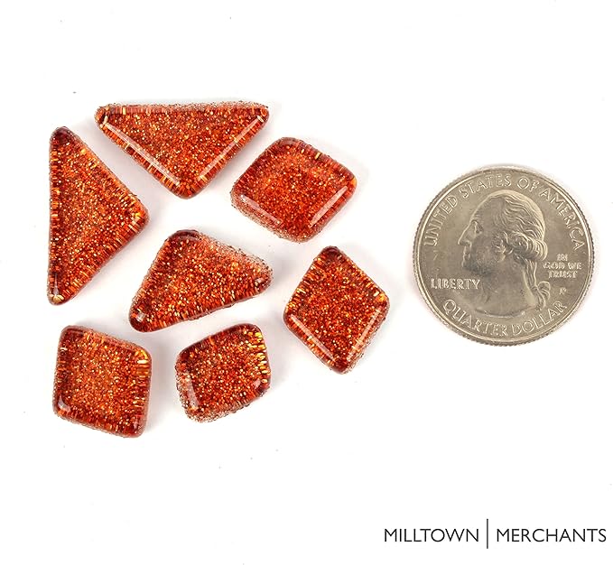 Milltown Merchants™ Orange Glitter Mosaic Tile Pieces - Bulk Sparkle Mosaic Tiles - 1 Pound (16 oz) Shimmer Tile Assortment for Backsplash, Murals, Stepping Stones, and Mosaics