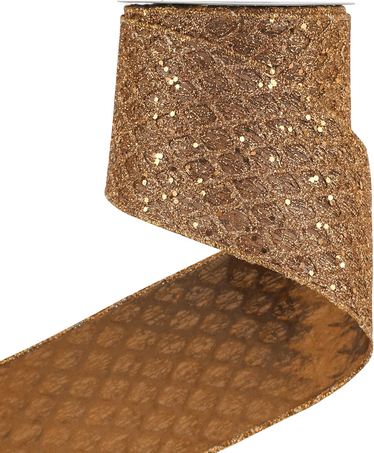 HUIHUANG Copper Wired Ribbon 4 inch Glitter Christmas Wired Ribbon Diamond Mesh Wire Ribbon for X-mas Tree Decorations, Wreaths, Garland, Large Bows Making, Thanksgiving Fall Decor -10 Yards - Crafty Corner