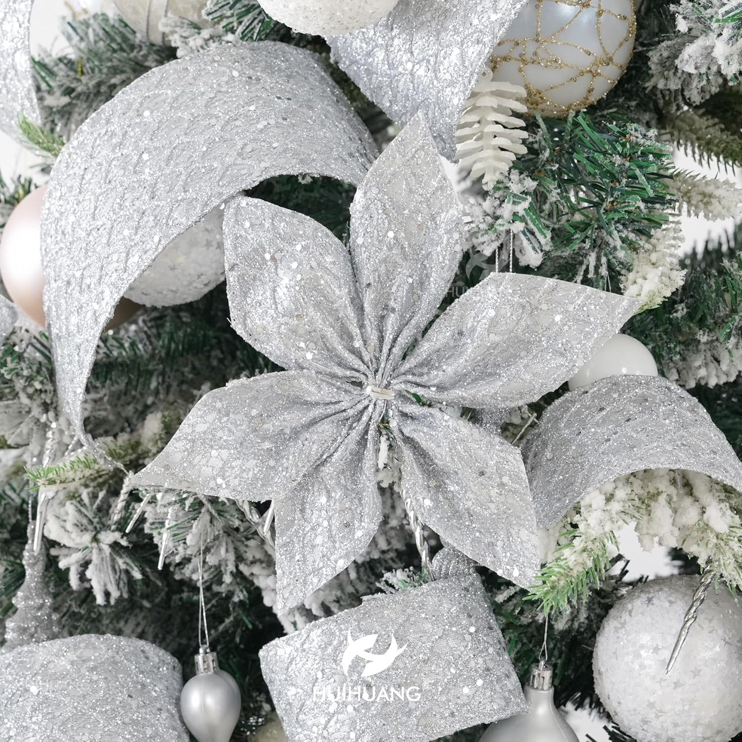 HUIHUANG Silver Glitter Wired Ribbon for Christmas Tree 2.5 inch Silver Diamond Mesh Ribbon for Tree Decoration, Wreaths, Garland, Gift Wrapping, Large Bows Making, Home Decor -10 Yards - Crafty Corner