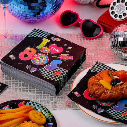 60 Pcs 80s Cocktail Paper Napkins 6.5 x 6.5 Inches Disposable Paper Napkins Dessert Beverage Napkin for Decoupage Luncheon Napkin for Party Wedding Birthday Party