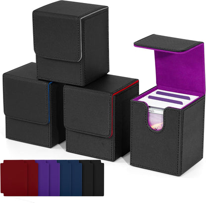 ZLCA Card Deck Box for Trading Cards,PU Leather Magnetic Card Storage Box Fits for TCG CCG Magic Game Cards(Black Set)