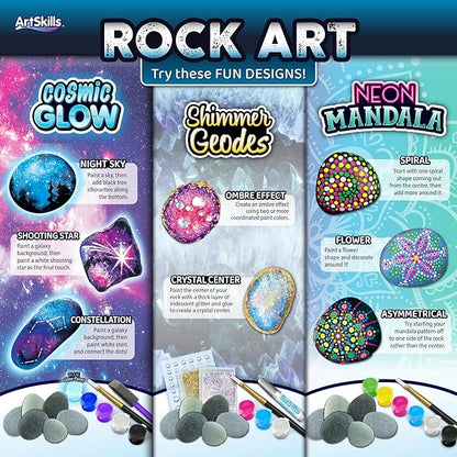 ArtSkills Rock Painting Kit - 18 Rocks - Geode, Mandala & Glow in the Dark Rock Painting, Arts and Crafts for Kids