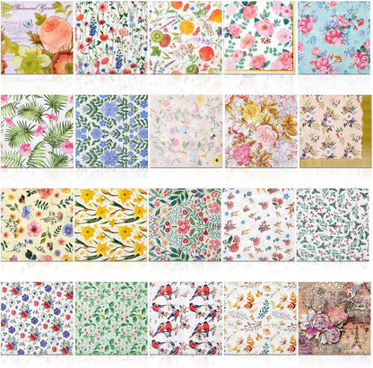 Crtiin 20 Pack Assorted Floral Napkins for Decoupage Toilet Napkins Flower Cocktail Decorative Paper for Birthday Party Beautiful Gorgeous, 20 Styles Each 6.5 inches(Style 2)