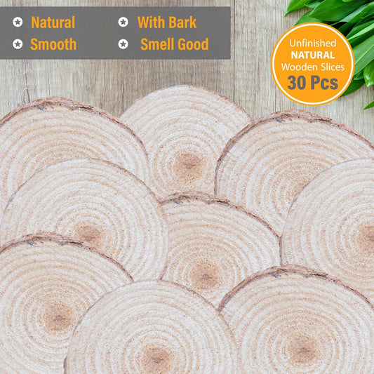 Wood Slices in Mesh Bag for Crafts DIY Projects Rustic Wedding Decorations Ornaments Coasters Tags Home Decor (White Washed)