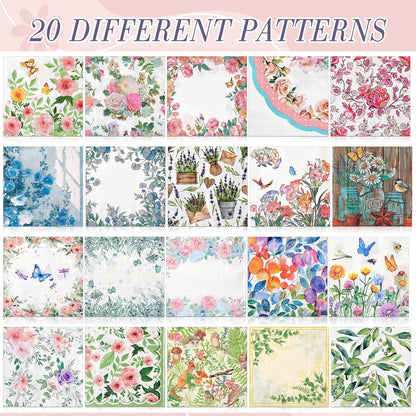Crtiin 20 Pack Assorted Floral Napkins for Decoupage Toilet Napkins Flower Cocktail Decorative Paper for Birthday Party Beautiful Gorgeous, 20 Styles Each 6.5 inches(Style 6)