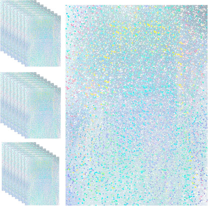 Outus 24 Sheets Holographic Sticker Paper Holographic Laminate Sheets Transparent Overlay Lamination Sticker Self Adhesive Vinyl Film A4 Size, 8.25 x 11.7 Inches(Spot Patterns)