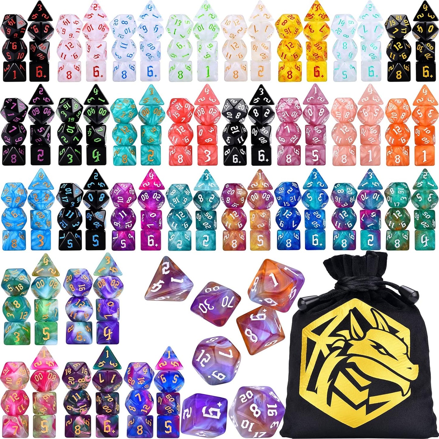 RPG Dice Sets 30 X 7-Die DND Polyhedral Dice (210pcs) with a Large Drawstring Bag for Dungeons and Dragons Tabletop Role Playing Games