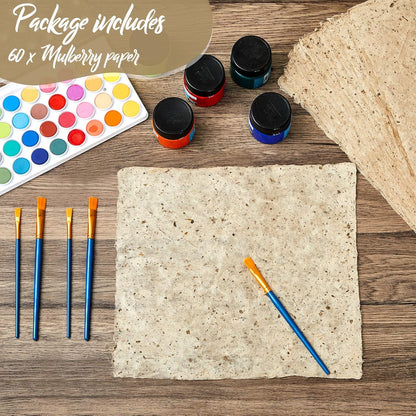 Henoyso 60 Pcs 16 x 12 Inches Mulberry Rice Paper, Handmade Decoupage Paper Sheets, Vintage Washi Carfts DIY Painting for Calligraphy Drawing Writing Scrapbooking Art Supplies